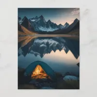 Tent, Mountains and Lake Camping Themed Art Postcard