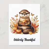 Cute Otter With Thanksgiving Foods and Butterflies Postcard