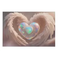 *~*  Double Heart White Angel Wings AP78 Opal  Faux Canvas Print