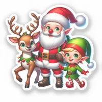 Cute Chibi Santa, Elf and Reindeer Christmas Sticker