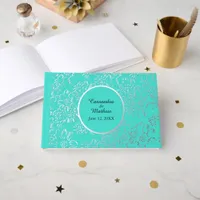 Silver Foil Daisies Floral Turquoise Wedding Foil Guest Book