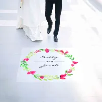 Elegant Pink Floral Wreath White Couple Names 36" Floor Decals