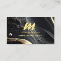 *~* QR Black Gold Marble Initial Monogram AP66 Business Card