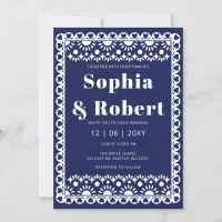 Mexican Fiesta Navy Papel Picado Boho Wedding Invitation