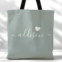 Bridesmaid Modern Script Heart Sage Green Tote Bag