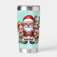 Cute Santa Elf and Reindeer Christmas Personalized Insulated Tumbler