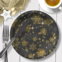 Prettiest Snowflakes Pattern Gold/Black ID846 Paper Plates