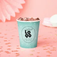 Business Logo Aqua Blue Glitter Paper Party Cup