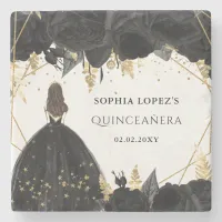 Rustic Black Gold Floral Princess Quinceanera    Stone Coaster