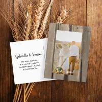 Rustic Country Barn Wood Wedding Photo Announcement Postcard