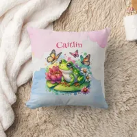 Personalized Frog, Flowers and Butterflies Baby Throw Pillow