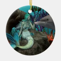 Mermaid and Dolphin Under the Sea Ceramic Ornament