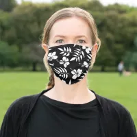 Aloha Hibiscus Tropical Flowers Black and White Adult Cloth Face Mask