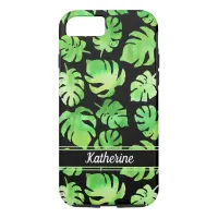Personalized Tropical Green Watercolor Leaves iPhone 8/7 Case