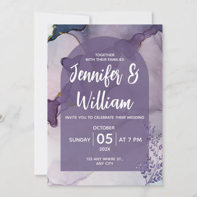 Wedding Invitation Purple Alcohol Ink Background