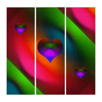 Neon of Red, Pink, Orange, Green, Purple Heart Triptych