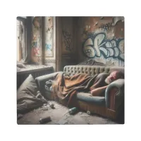 Homeless Man Napping in Abandoned Building   Metal Print