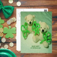 Two Teddy Bears with Shamrocks Postcard