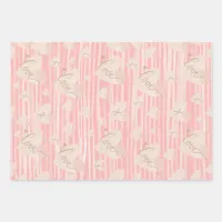 Love Hearts Trio Pink Peach Gold Wrapping Paper Sheets