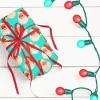 Retro Aqua Black Santa Christmas Wrapping Paper