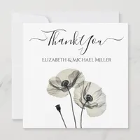 Simple Elegant Minimalism Black and White Poppies Thank You Card