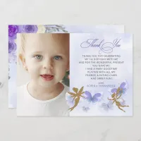 Purple Gold Butterflies Fairy First Birthday Thank You Card