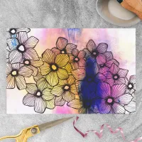 Watercolor and Ink Blooming Artistic Flowers Tissue Paper