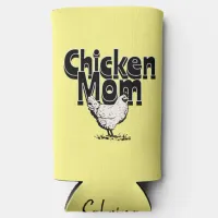 Black and White Vintage Chicken Mom Personalized Seltzer Can Cooler