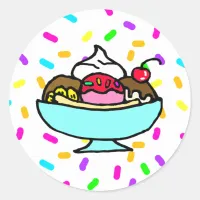 Ice Cream Banana Split Birthday Party Classic Round Sticker