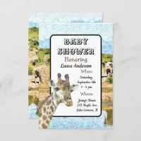 South Africa Themed Giraffe Elephant  Baby Shower Invitation