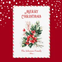 Merry Christmas Poinsettia Flower Holiday Card