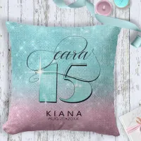 Glitter and Shine Quinceanera Teal/Pink V2 ID701 Throw Pillow