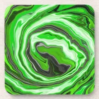 Lime Green and Black Marble like Swirls Fluid Art  Beverage Coaster