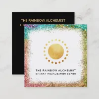 *~*  Celestial Sacred Geometry Chakra Gold Glitter Square Business Card