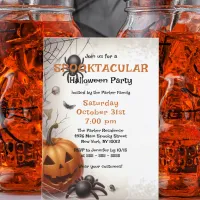 Spooky Scary Pumpkin and Spiders Halloween Party Invitation