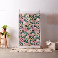 Watercolor Teal, Pink and Gold Floral Fabric