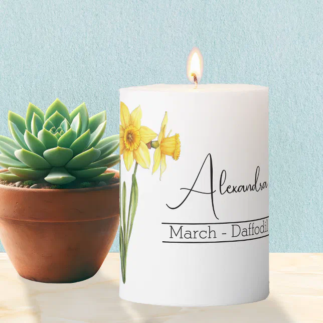 Birth Flower March Daffodil Thermal Tumbler Pillar Candle