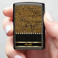 Sparkling leopard print fabric zippo lighter