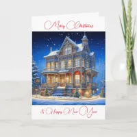 Personalized Snowy Christmas House Card