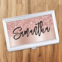 Luxury Rose Gold Glitter Shimmer Personalized Business Card Case