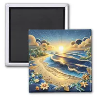 Ocean View Tropical Paper Quilling Effect  Magnet