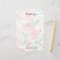 Blush, Green Transparent Watercolor Roses Custom S Stationery