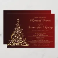 Red Gold Christmas Tree Winter Rehearsal Dinner  Invitation