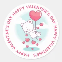 Teddy Bear Heart Balloons Personalized Valentine Classic Round Sticker