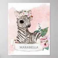 *~* Baby Zebra Nursery Girl Jungle Sweet Name Poster