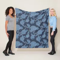 Hamptons Blue White Bold Floral Botanical Print Fleece Blanket