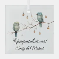 Rustic Woodland Love Birds Celebration Glass Ornament