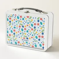 Ocean summer beach with starfish, shells  metal lunch box