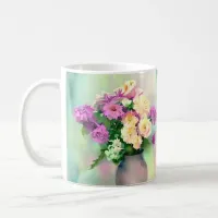 Pretty Watercolor Flowers in Vase Coffee Mug