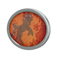 Majestic Horse in Asian Floral Tapestry Belt Buckle